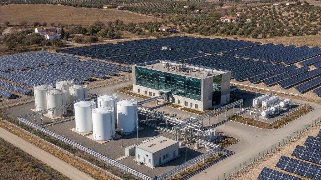 Imagen creada con IA de cómo sería esta planta de hidrógeno en Toledo.