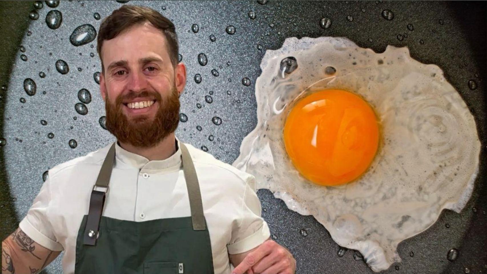 El chef Alfredo Vozmediano junto a unos huevos fritos.