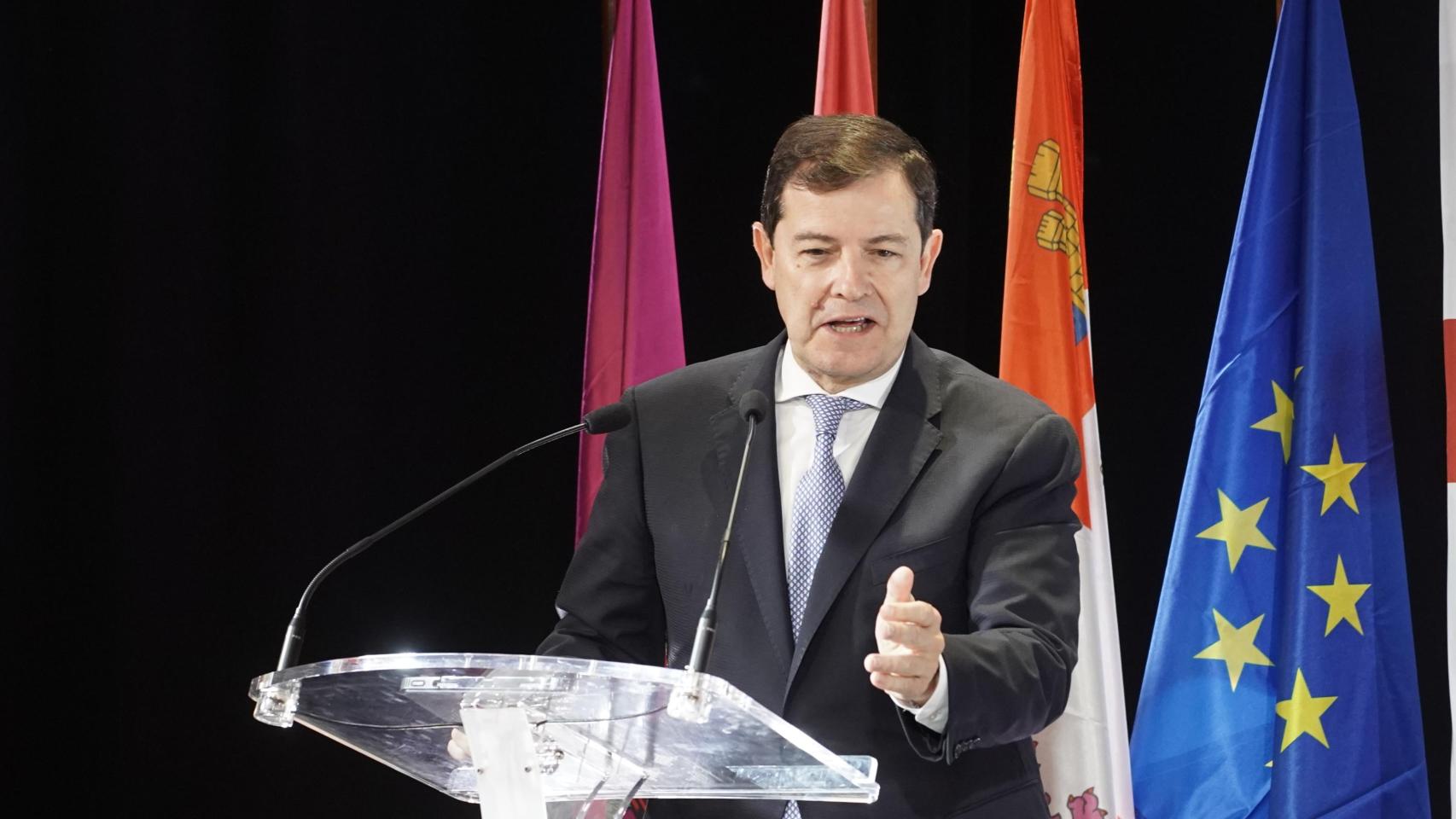 El presidente de la Junta de Castilla y León en funciones, Alfonso Fernández Mañueco, durante una intervención.