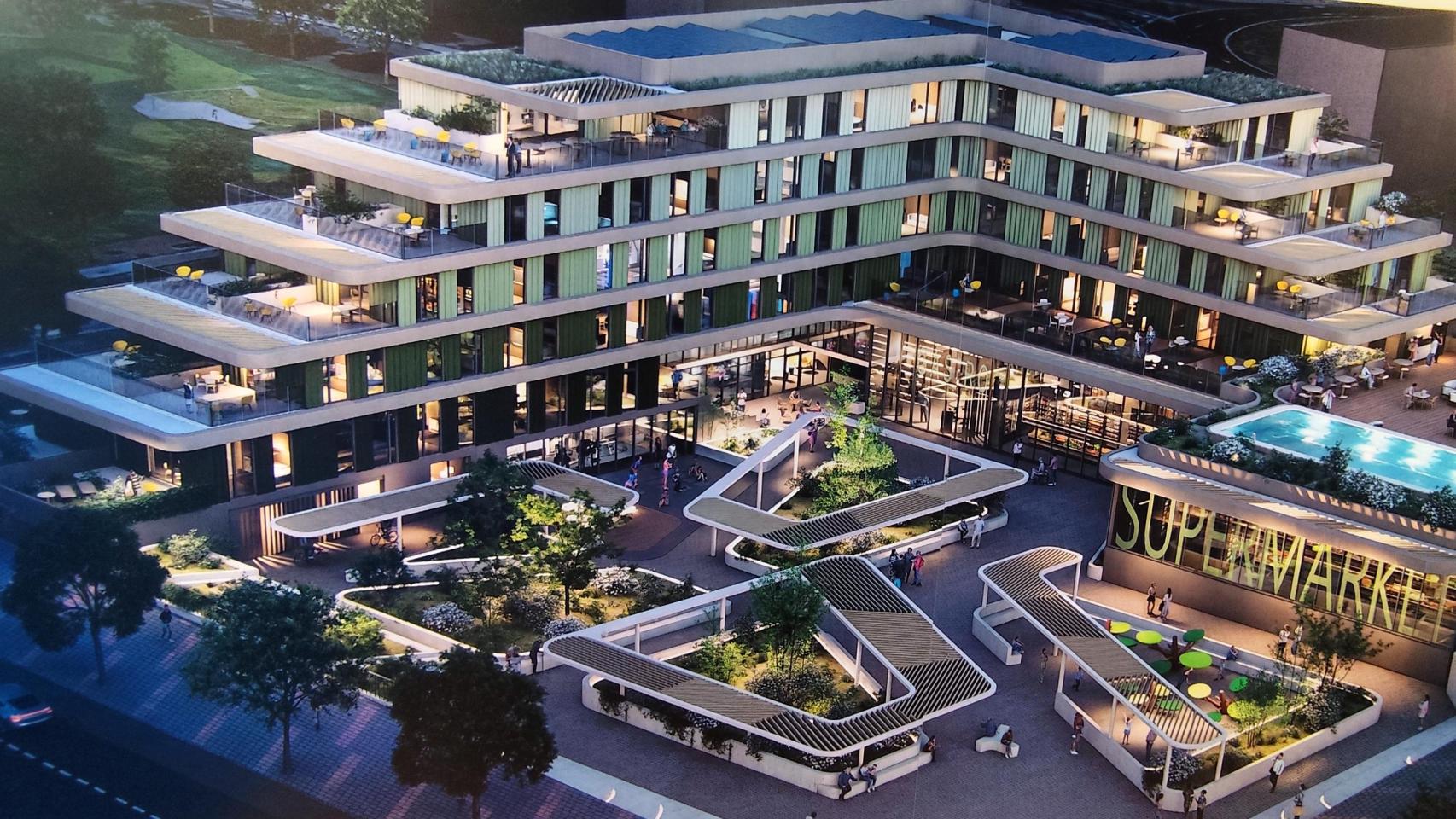 Infografía del primero de los edificios destinados a estudios en alquiler.