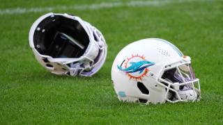 El casco de los Miami Dolphins, sobre el césped del Estadio Metropolitano.