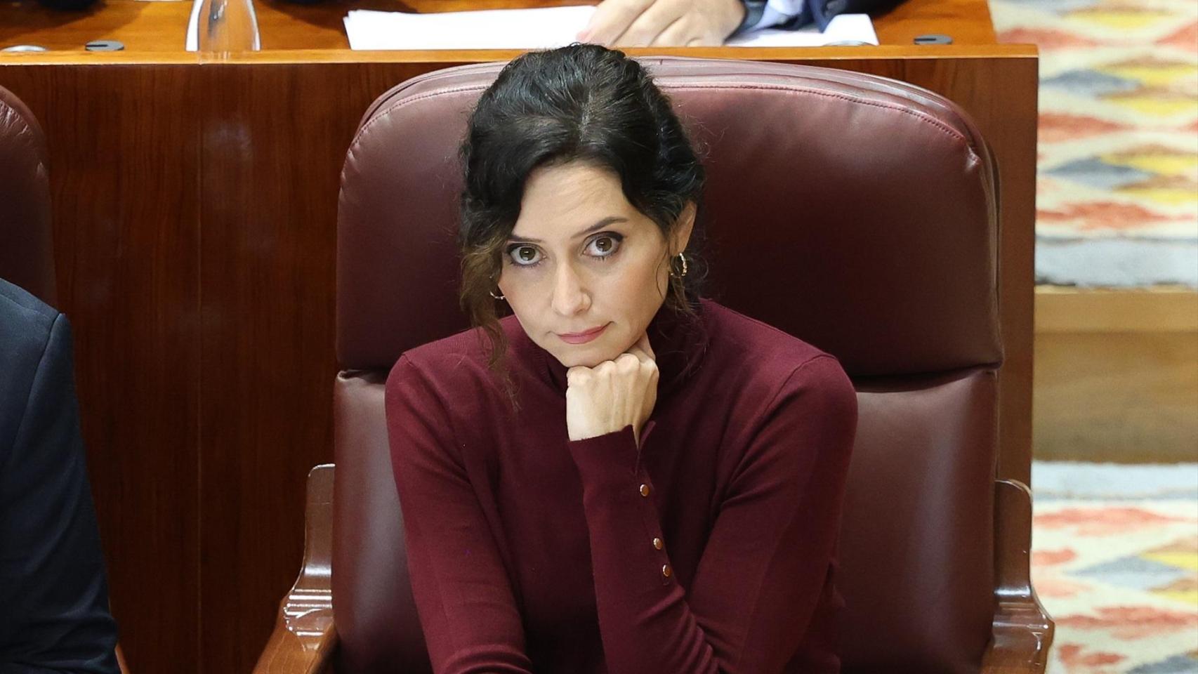 Isabel Díaz Ayuso, durante el pleno en la Asamblea de Madrid de este jueves.