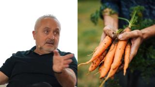 Montaje con Jesús Muñoz, director general en Muñozval (@blvpodcast) y un agricultor con zanahorias (Vasil Dimitrov)