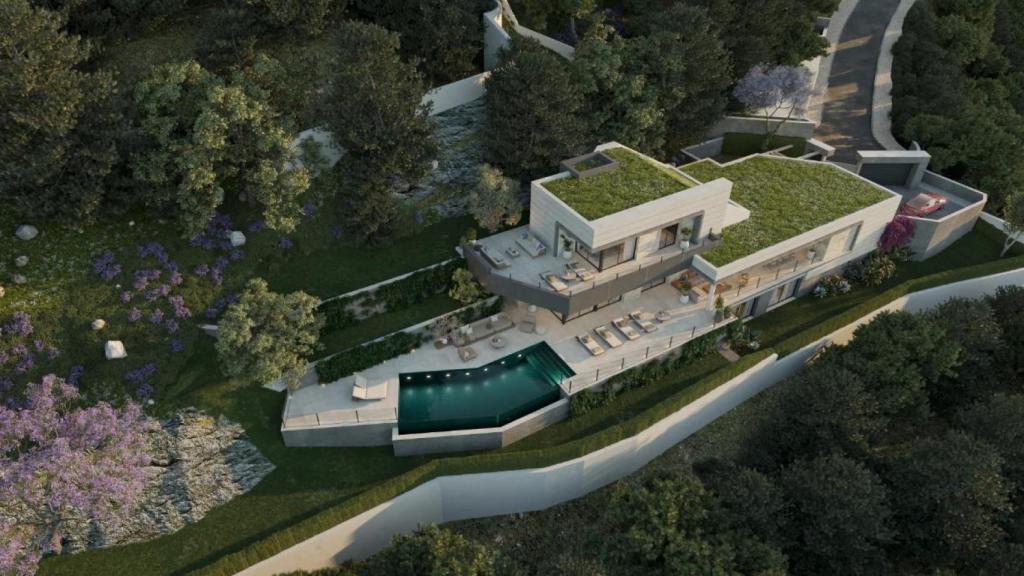 Vista cenital de la villa de lujo en Pinares de San Antón.