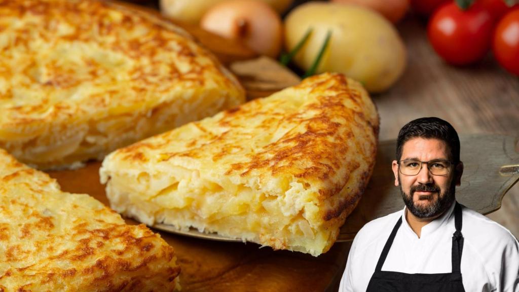 Dani García y una tortilla de patata en un montaje de El Español