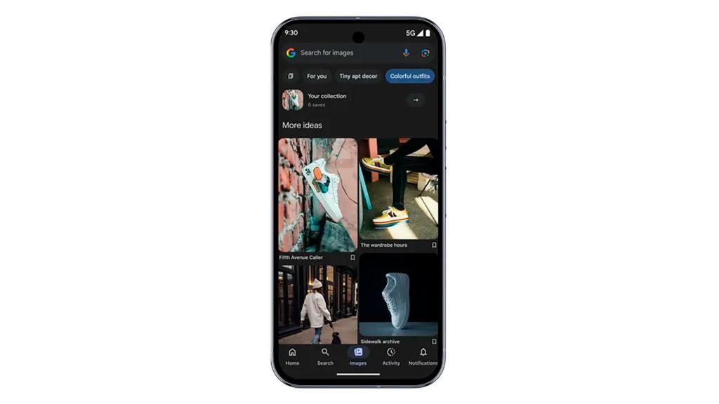 La nueva pestaña Imágenes cono las colecciones de la app de Google