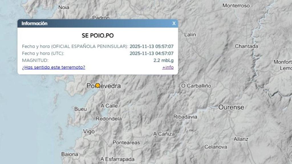 Registrado un pequeño terremoto con epicentro en Poio (Pontevedra), el 13 de noviembre de 2025.