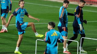 Marcos Llorente, durante el último entrenamiento de la selección española.