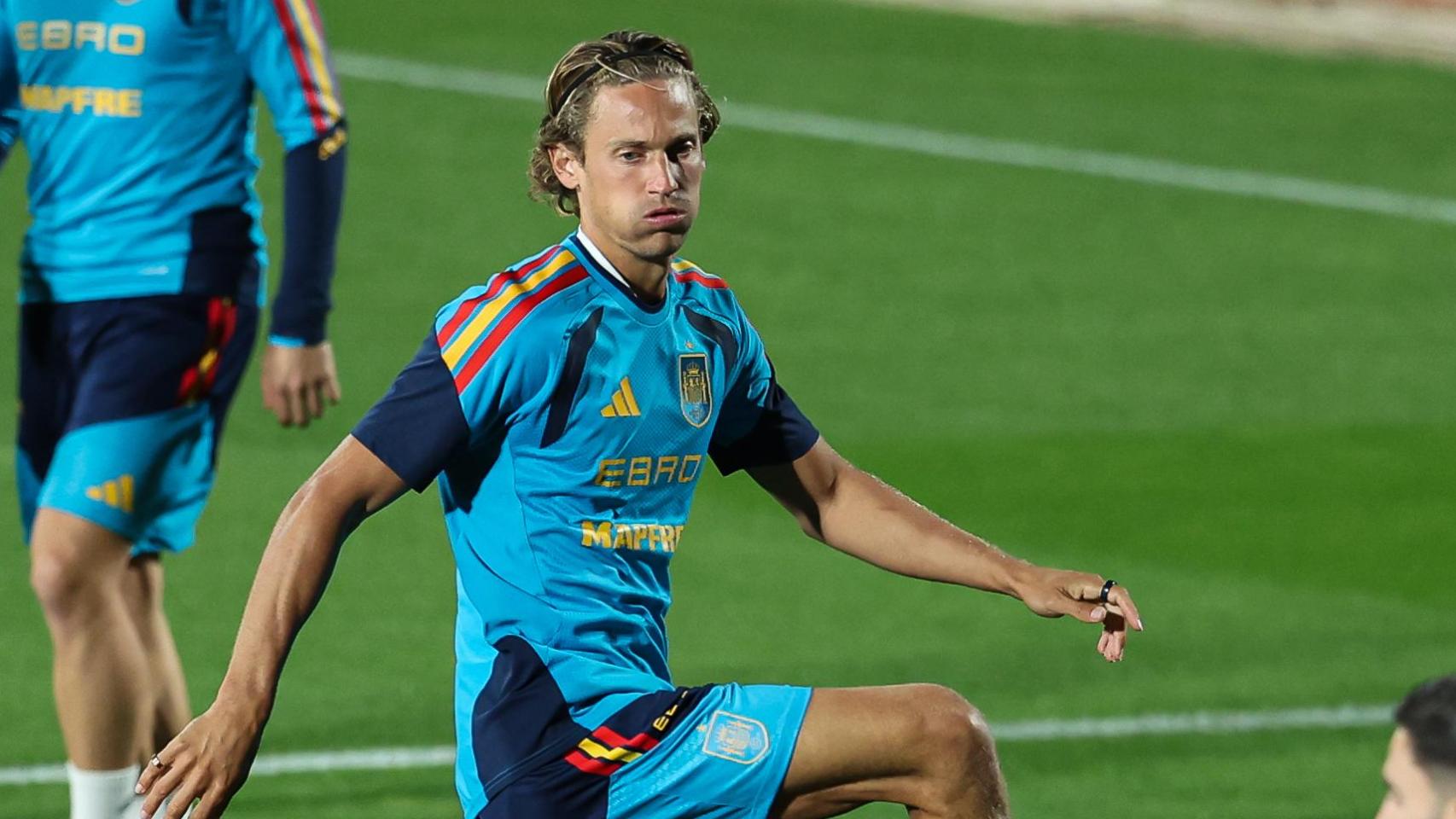Marcos Llorente, durante el último entrenamiento de la selección española.
