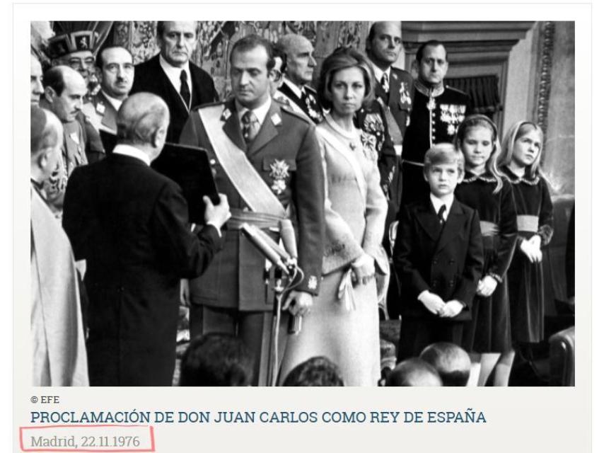 Error de fecha en el pie de foto de la imagen de la proclamación de Juan Carlos I como rey.
