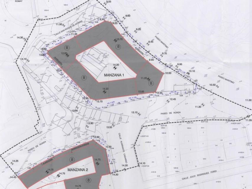 Plano de la zona de Náutica con las manzanas residenciales resaltadas.