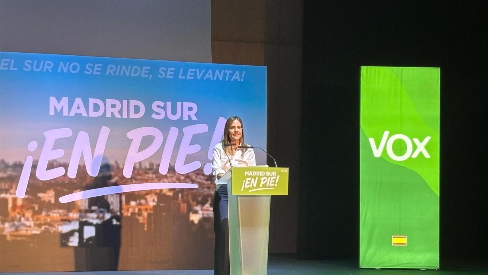 La portavoz de Vox en la Asamblea de Madrid, Isabel Pérez Moñino, durante el acto inaugural de la campaña 'Madrid Sur en Pie'