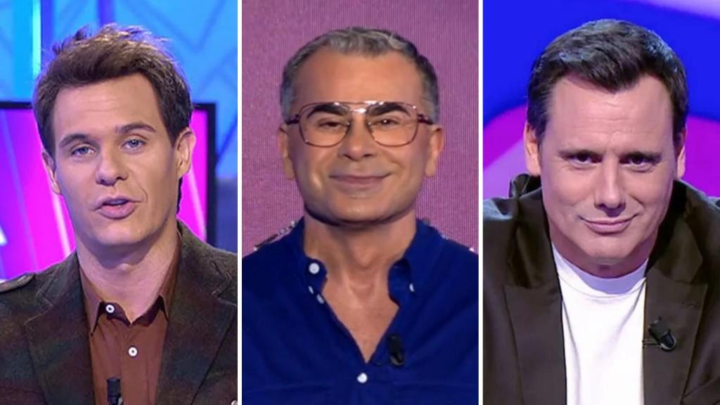 Christian Gálvez, presentador de 'El tirón'; Jorge Javier, de 'GH: la vida en directo', y Ion Aramendi, de 'Reacción en cadena' en un montaje hecho por BLUPER.