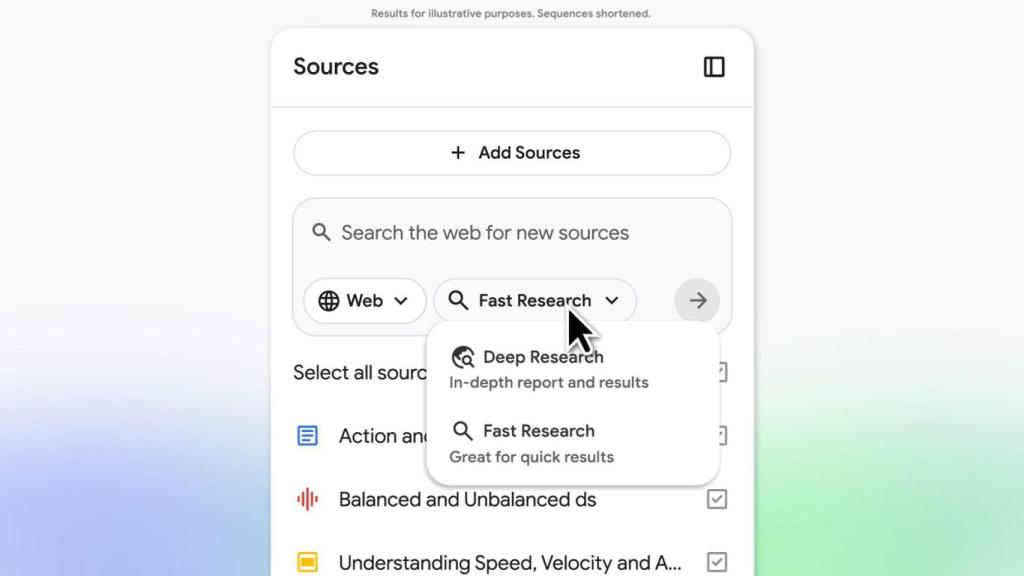 El selector de Deep Research en NotebookLM