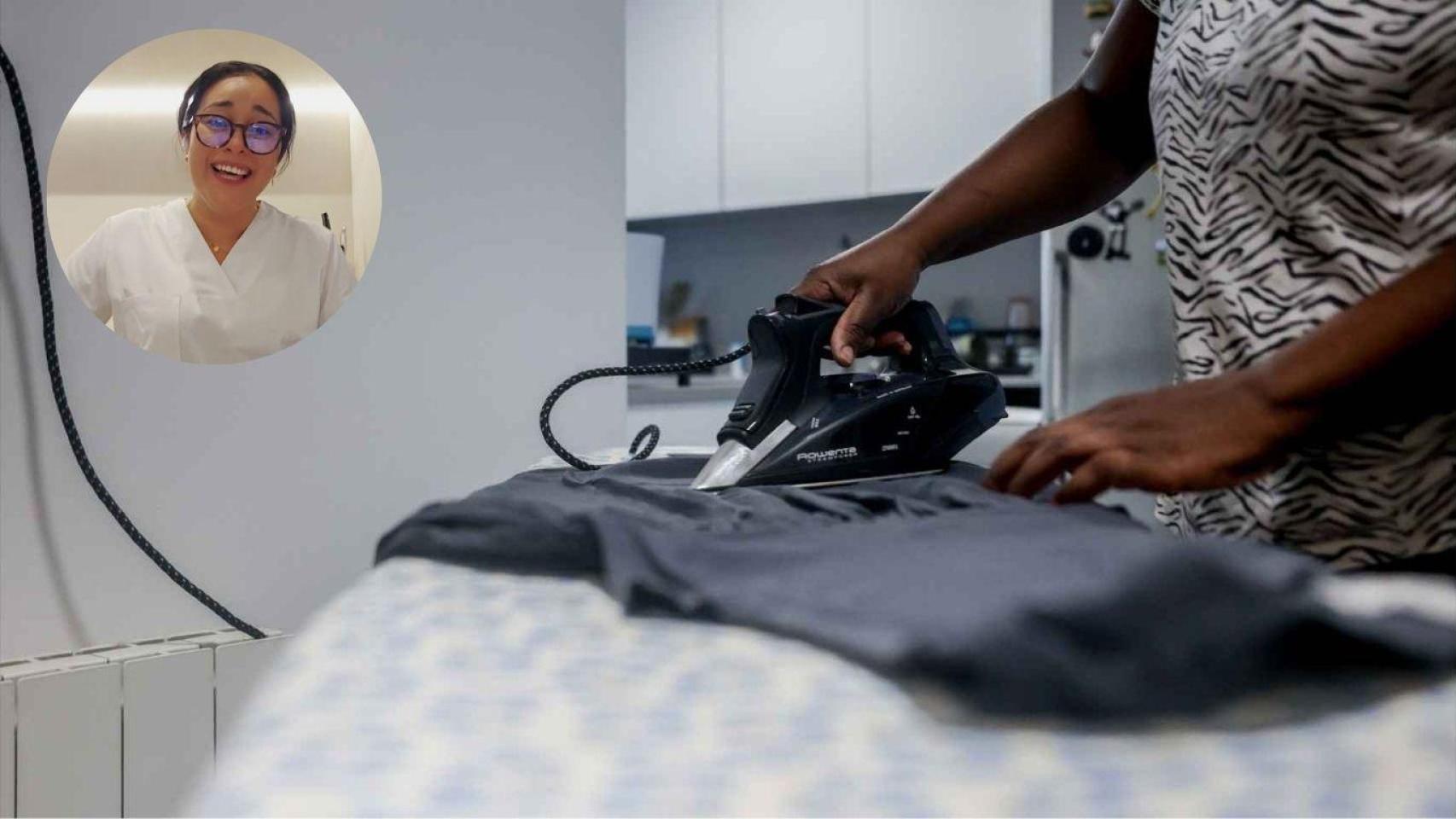 Fotomontaje de Yessi, empleada del hogar, y una imagen de archivo.