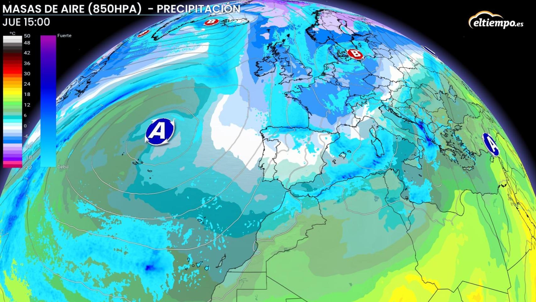 La entrada de aire frío desde el norte que afectará a España. ElTiempo.es