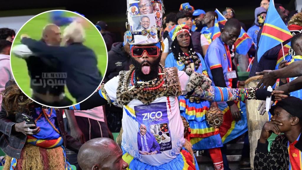 El incidente del seleccionador de Nigeria y un aficionado de RD Congo, en un collage