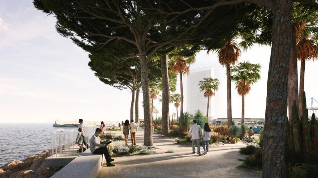 Infografías del diseño de la Torre Chipperfield en el puerto de Málaga.