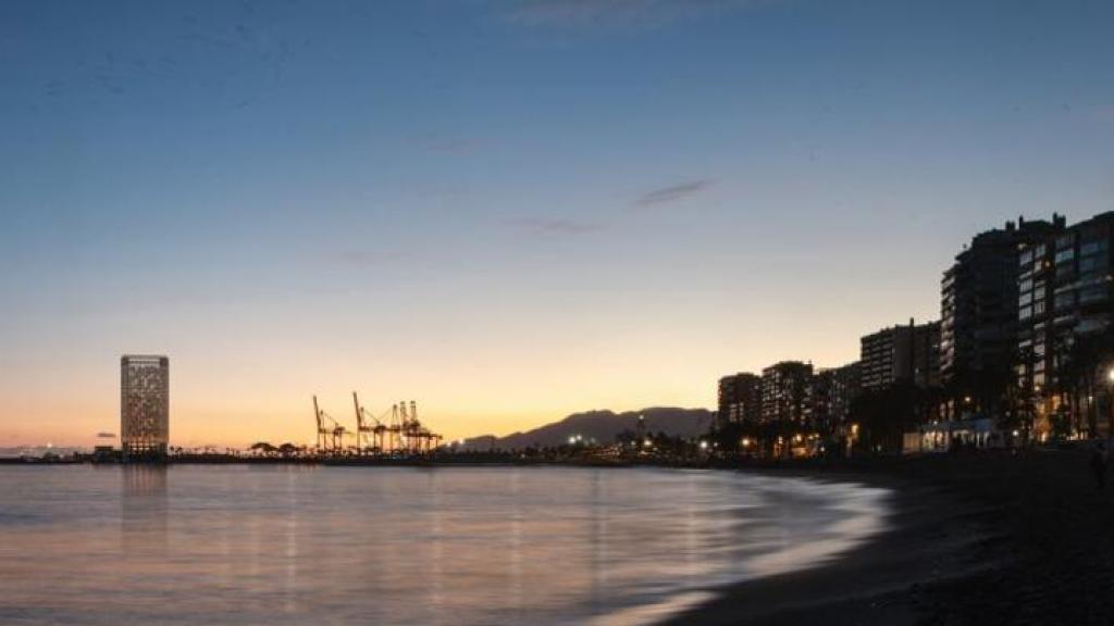 Infografías del diseño de la Torre Chipperfield en el puerto de Málaga.