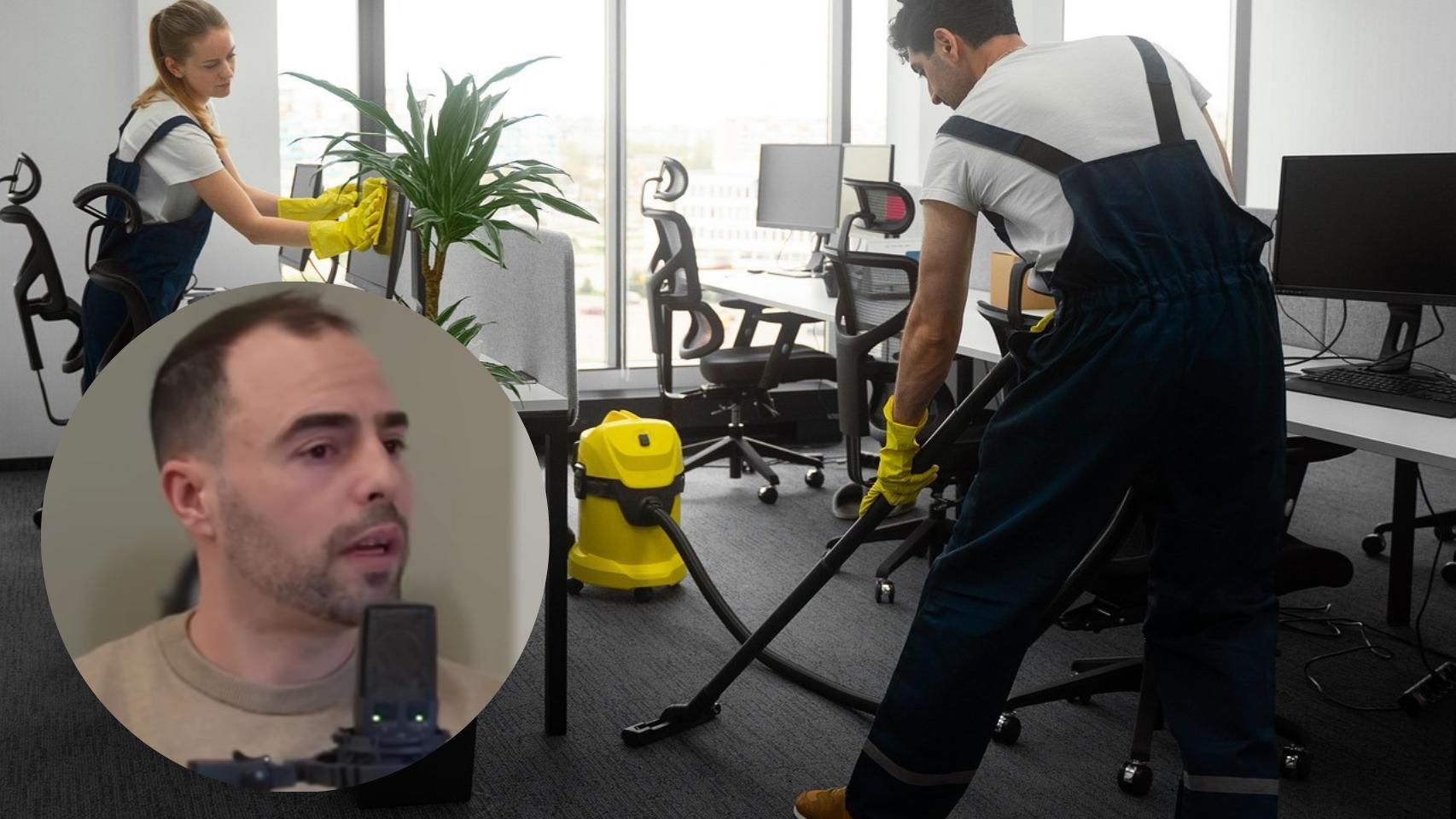 Montaje de Iván con dos personas de una empresa de limpieza (Pixabay).