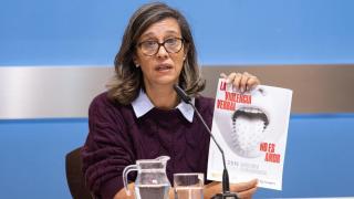 La concejala de Políticas Sociales e Igualdad, Marian Orós, durante la presentación de la campaña del 25N