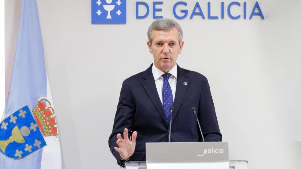 El presidente de la Xunta de Galicia, Alfonso Rueda, en la rueda de prensa posterior al Consello da Xunta.
