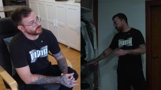 Montaje con dos imágenes de Lucas mostrando el mini piso en el que vive.