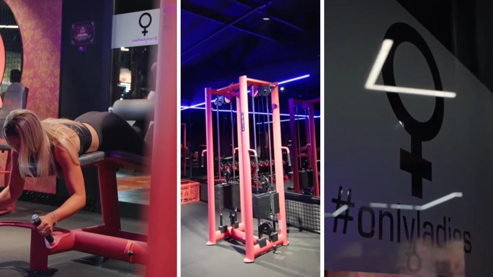 Un montaje con imágenes de la sala de gimnasio para mujeres.