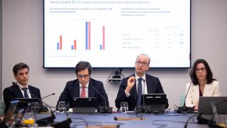 Borja Díaz-Llanos, Jacobo Ortega, José Mazoy y Delfina Pérez durante la presentación de perspectivas de inversión para 2026.