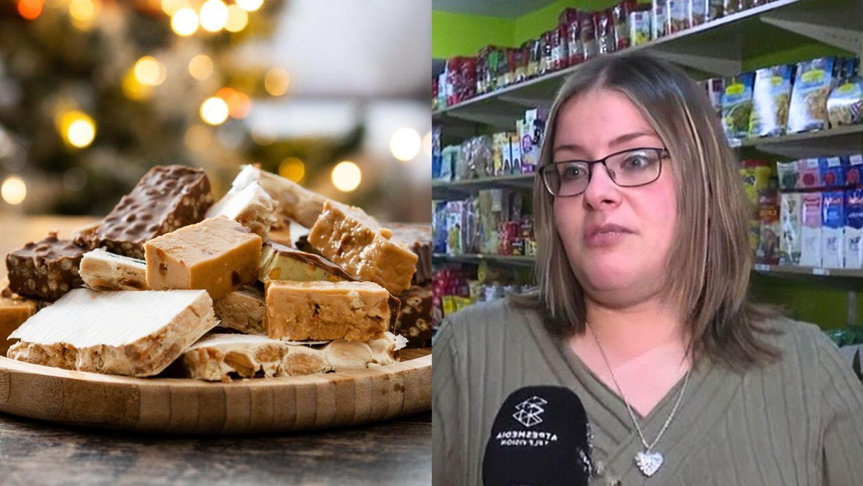 Montake con Turrones (IStock) y Cristina, comerciante dueña de una tienda de alimentación (La Sexta).
