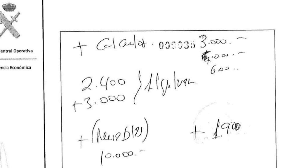 La nota manuscrita, con el cálculo de los gastos en la vivienda de Santos Cerdán.