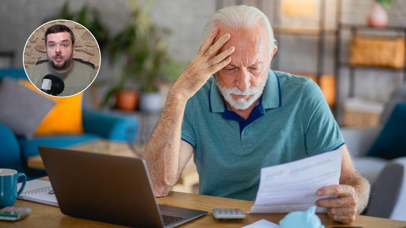 Montaje con una imagen de archivo de un jubilado trabajando y una imagen de Ignacio Solsona.