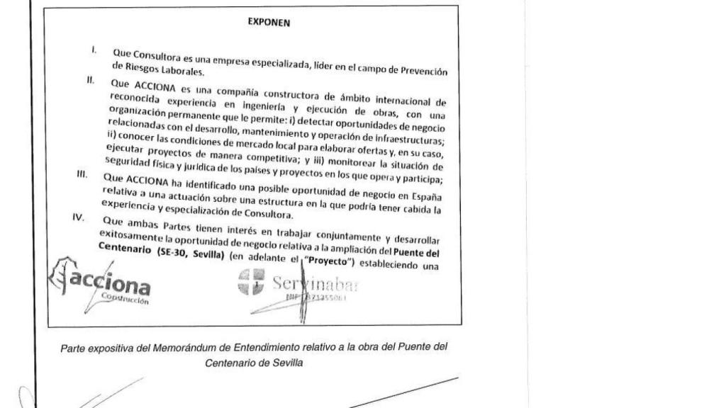 Um dos memorandos entre Servinabar e Acciona sobre o trabalho em Sevilha.