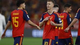 Dani Olmo celebra el primer gol del partido ante Turquía.