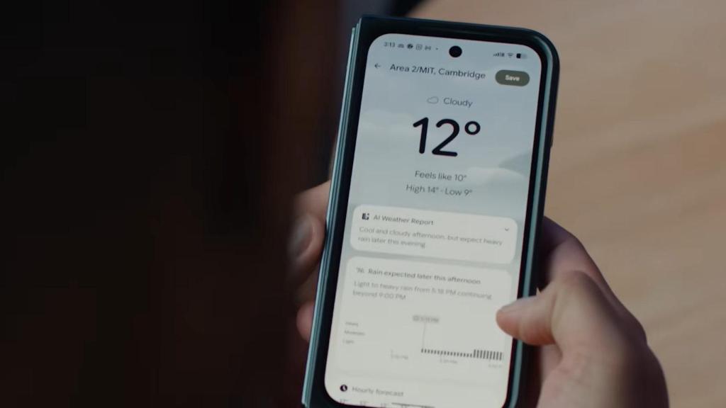 App del tiempo de Google en un Pixel Fold