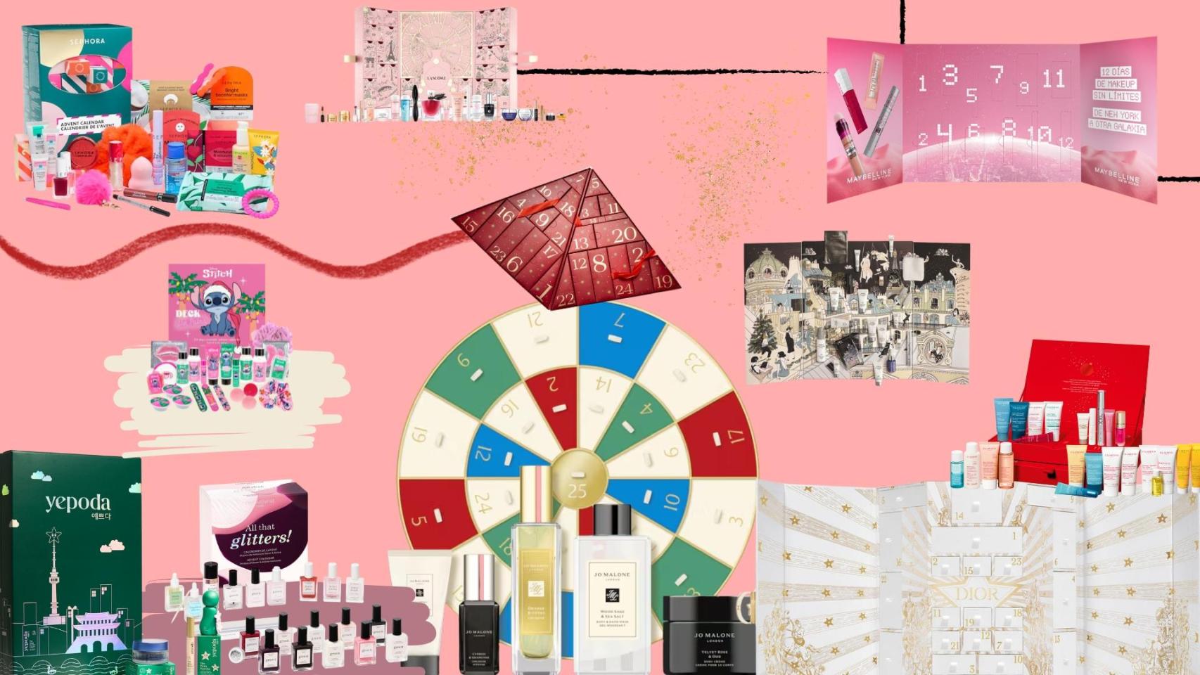 Collage con una selección de calendarios de Adviento de belleza de 2025.