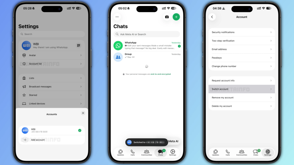 Capturas de la versión beta de WhatsApp con varias cuentas