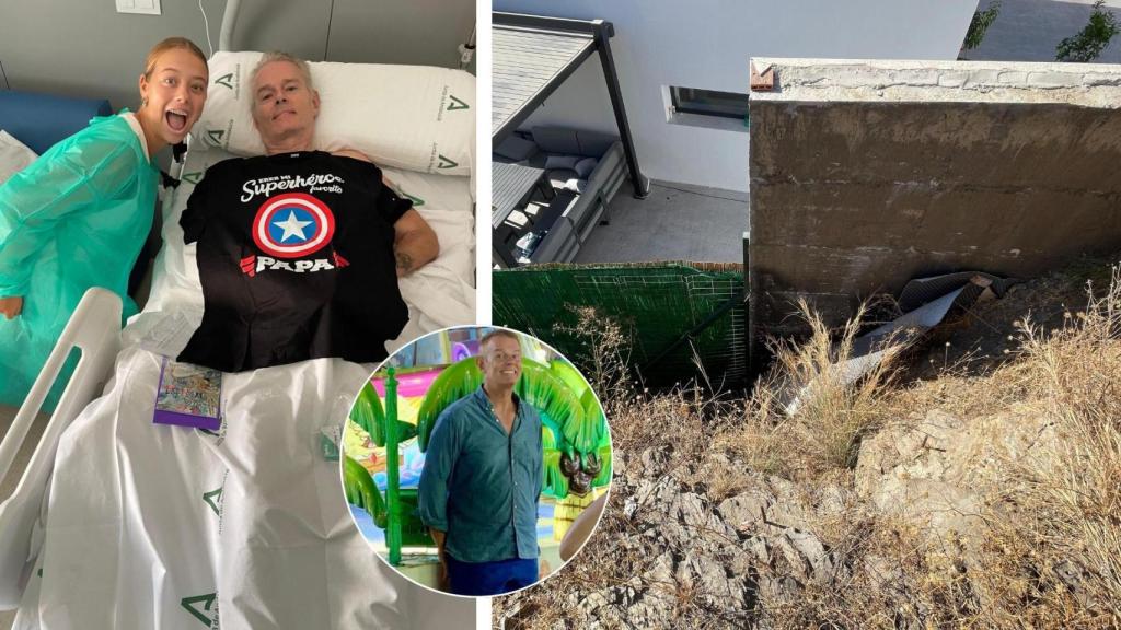 Un montaje con una fotografía de Mark en la actualidad y en el pasado, junto al lugar donde casi pierde la vida.