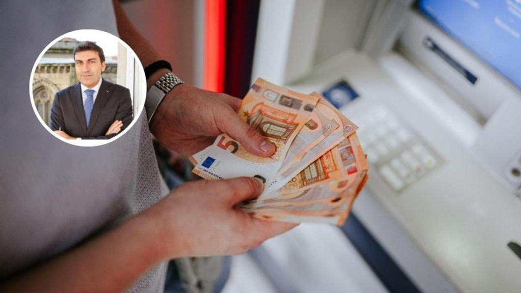 Montaje con Dositeo Amoedo, educador financiero y persona contando dinero (Imagen de Archivo)