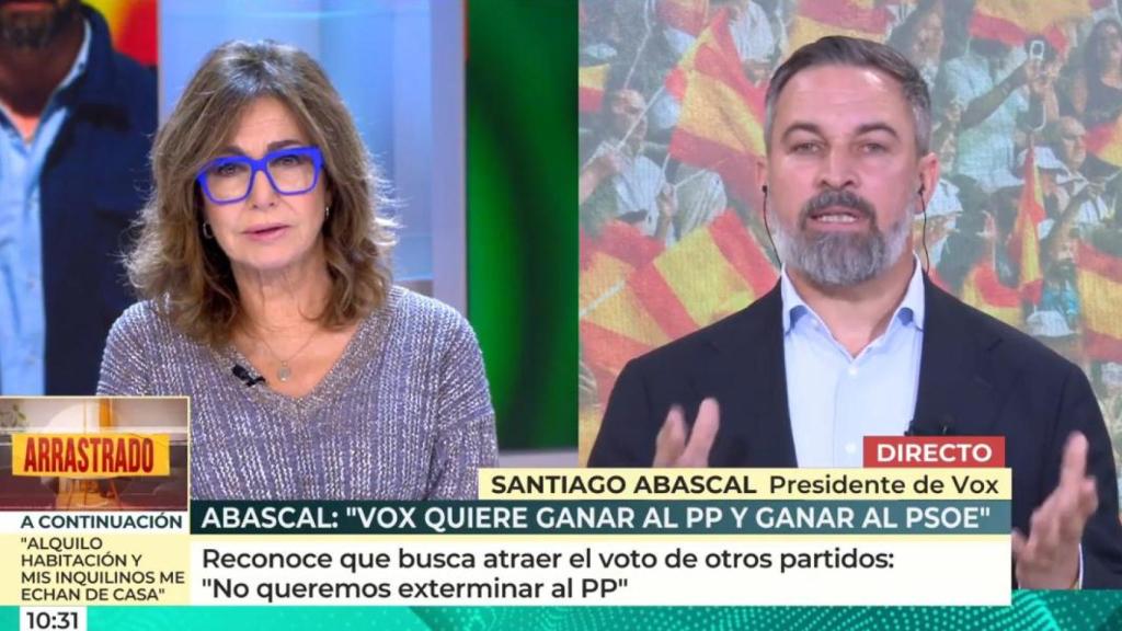 Ana Rosa Quintana entrevistó al líder de VOX, Santiago Abascal, este martes.