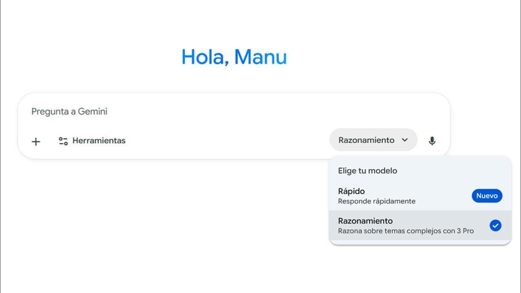 Los dos modelos disponibles con Razonamiento siendo Gemini 3 Pro