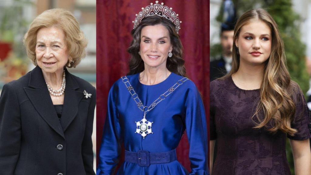 La reina Sofía, Letizia y la princesa Leonor, en un 'collage' de Magas.