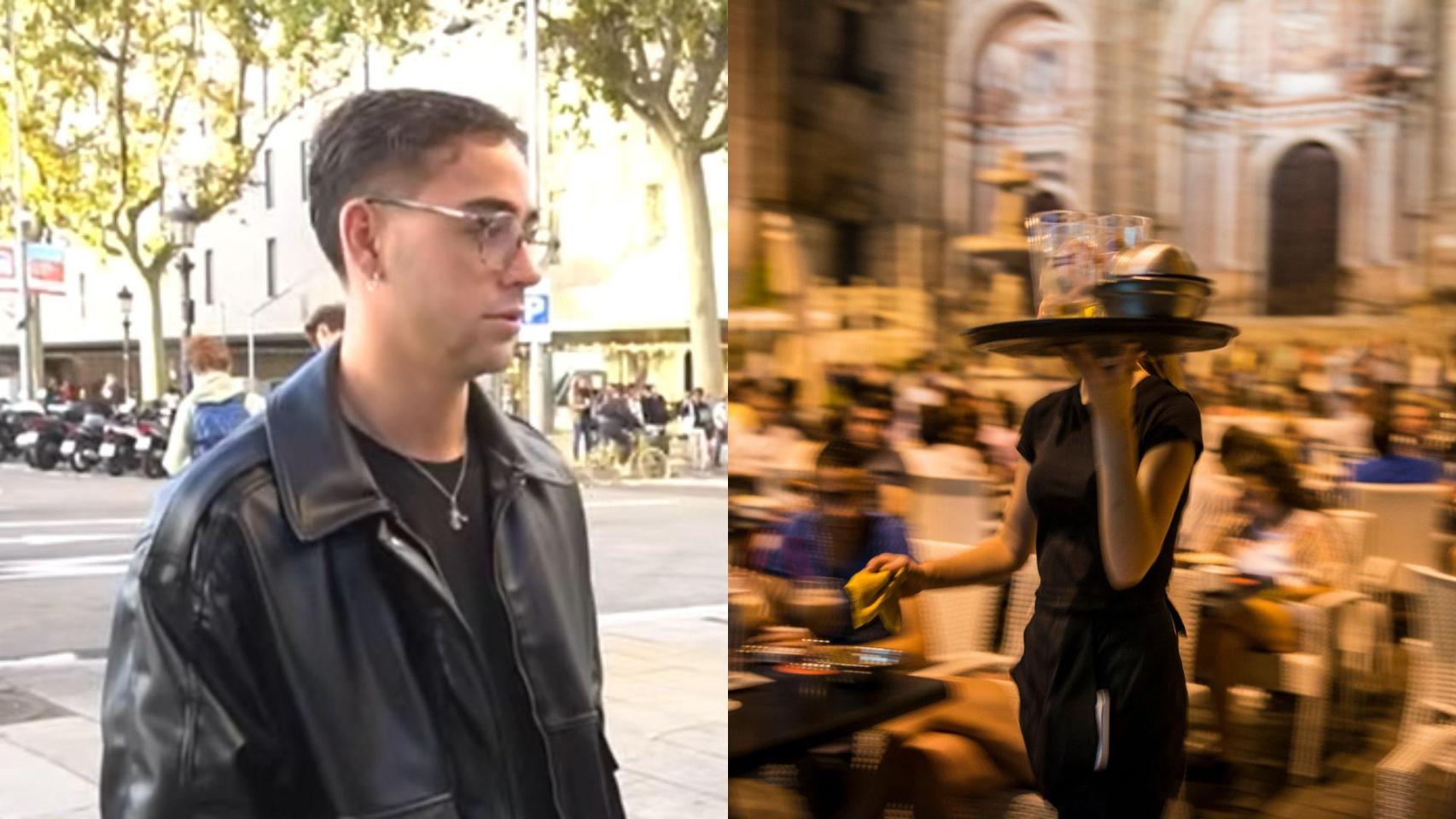 Montaje con una imagen de Abel y una imagen de archivo de una camarera.