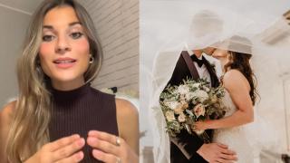 Violeta García, abogada, y una pareja de recién casados.