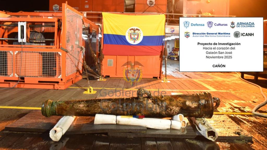 El cañón recuperado en el pecio del galeón 'San José'.