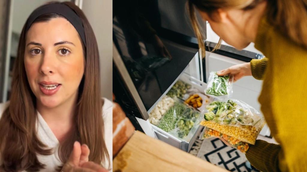 Cristina Martínez Naranjo y una imagen de una mujer guardando comida en el congelador.