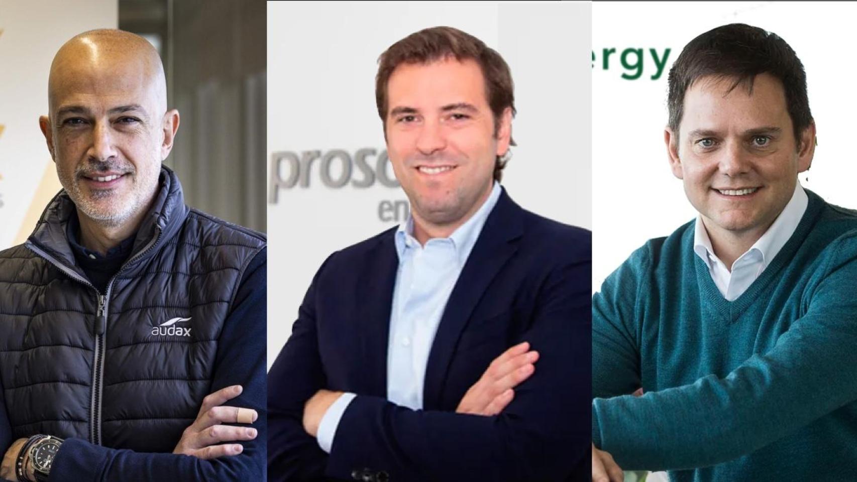 De izda a dcha: Óscar Santos, CEO de Audax, Javier Martinez, CEO de Prosolia y David Ruiz de Andrés, CEO de Grenergy.