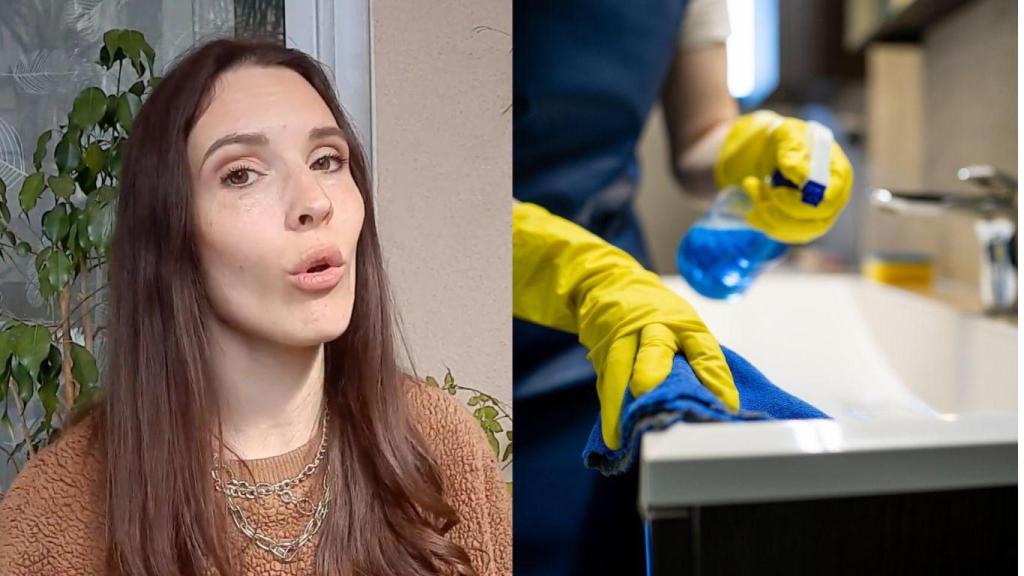 Montaje con Anastasia Leonova (YouTube @EmigrarconAna) y una camarera de piso (Foto de archivo)