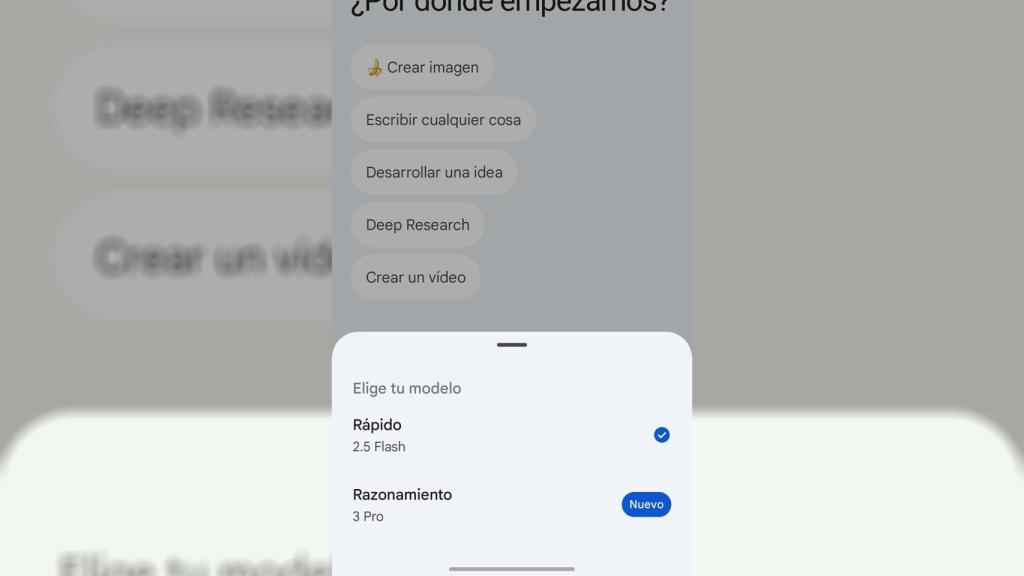 Imagen del selector de modelo de IA de Gemini en Android