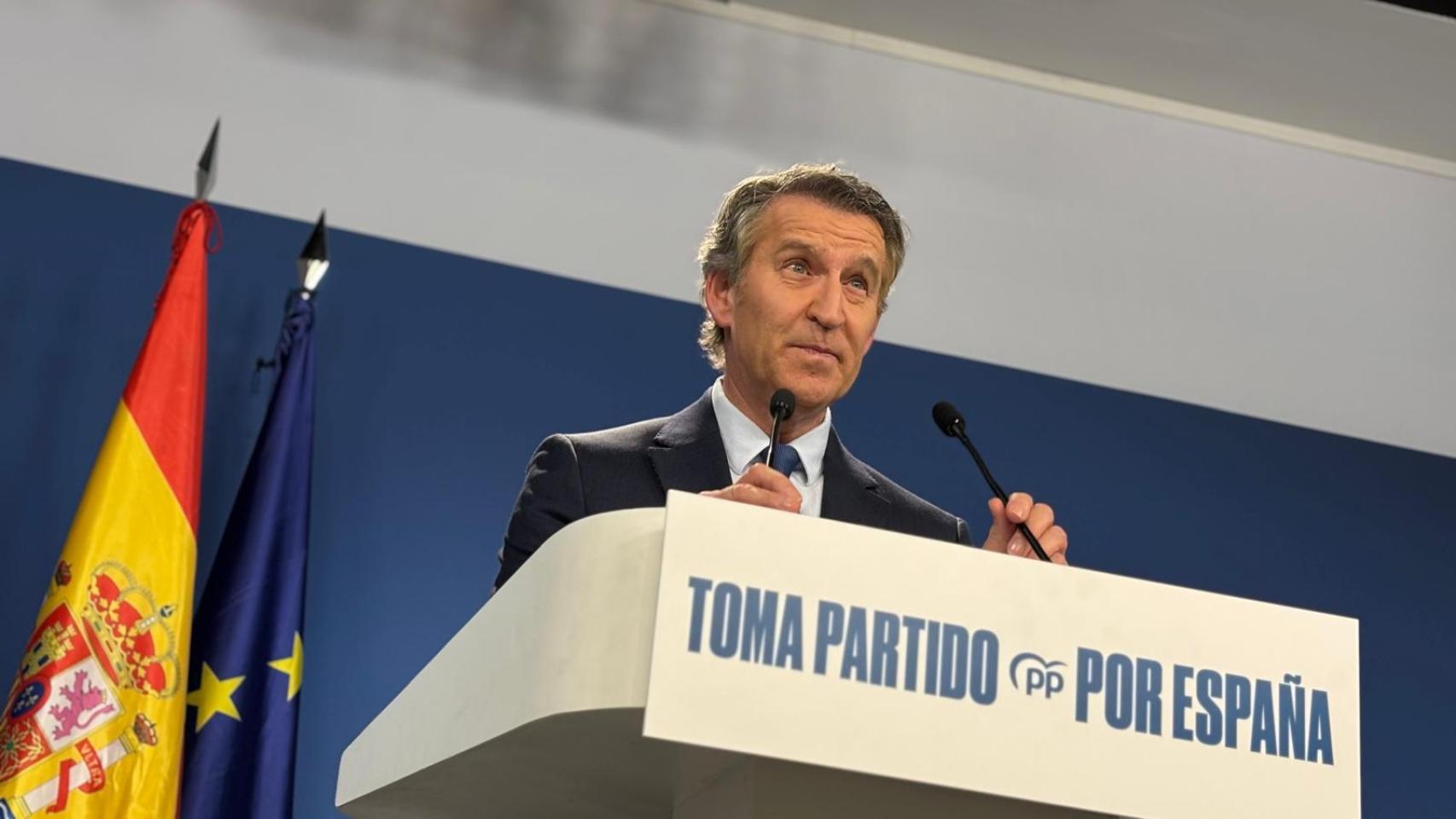 Alberto Núñez Feijóo, presidente del PP, en su declaración institucional tras la condena al fiscal  general del Estado.